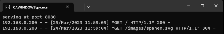 Response from Running Python HTTP development server